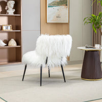 Accent Chair with Ottoman, 25.2'' Wide Faux Fur Plush Chair and Ottoman Set, Modern Living Room Chair with Footrest, Fluffy Upholstered Armless Chair and Stool for Living Room, Bedroom, Studio, Ivory