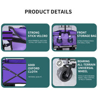 Portable Wagon Cart with Wheel, Utility Collapsible Kids Wagon with Canopy, Outdoor Beach Trolley Cart for Garden Camping Picnic Sports, Weight Capacity 250lbs, Purple