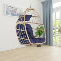 Indoor Outdoor Egg Swing Chair Without Stand,Patio Wicker Rattan Hanging Chair with Cushion,350lbs Capacity,Foldable Swing Chair Hanging Egg Chair,All Weather Foldable Hammock Chair,Dark Gray