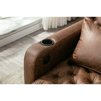 Living Room Sofa Modern Button Tufted Recliner Chair Sleeper Bed with Adjustable Backrest, Side Pocket, Cup Holders Lounge Chaise Chair Leisure Barry Sofa for Living Room, Brown