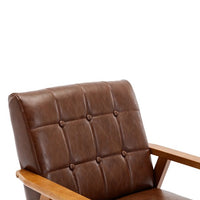 Accent Chair Mid-Century Modern PU Armchair with Solid Wood Armrest and Feet Comfy Leisure Chair Single Sofa Chair Lounge Chair for Living Room Bedroom Studio, Brown