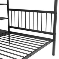 Full Over Twin Metal Bunk Bed, L Shaped Loft Bed Frame with Built-in Desk, Shelves and Ladder, Bunk Bed with Desk, Full Over Twin Bunk Bed, Twin Over Full Bunk Beds (Black)