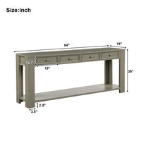 64"Long Console Table, Narrow Sofa Table with 4 Storage Drawers&Bottom Shelf, Storage Console Table, Classic Accent Retro Entryway Sofa Table for Entryway,Hallway, Livingroom, Khaki