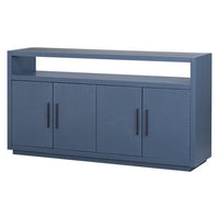 Storage Cabinet Sideboard with Adjustable Shelves, Wooden Cabinet with 4 Metal Handles,4 Doors and 1 Glass Top for Home Hallway, Entryway, Living Room, Bedroom, Navy Blue