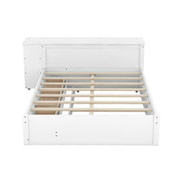 Full Bed Frame with Drawers and Twin size Trundle, Full Size Platform Bed with Extended Storage Headboard and Rolling Shelf, Wooden Frame and Slats Support, White