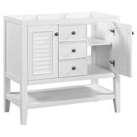 36" Bathroom Vanity Without Sink Top, Free Standing Bathroom Vanity Cabinet with 2 Cabinets, 2 Drawers and 1 Open Shelf, Solid Wood Bathroom Vanity with Adjustable Shelves & Soft Closing Doors, White