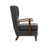 High Back Linen Accent Chair, Nailhead Trim Wingback Armchair with Padded Cushion, Upholstered Single Sofa Chair with Wood Legs, Leisure Barrel Chair for Living Room, Bedroom, Lounge, Office,