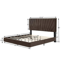 Upholstered Platform Bed, King Bed Frame with Line Stripe Cushion Headboard for Adults, No Box Spring Needed, Brown
