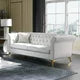 Chesterfield Sofa Modern Tufted Velvet Upholstered Sofa Couch with Flared Arms and Y-shape Golden Metal Legs Velvet Sofa for Living Room Furniture Hold up to 1000 Pound, White