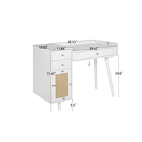 Makeup Vanity with Charging Port, Modern Dressing Table with Rattan Door and Multi-Storage, White Vanity Desk for Bedroom, Living Room, Weight Capacity 160 Pounds
