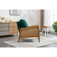 Accent Chair, Mid-Century Modern Arm Chair with Solid Wood Armrests and Legs, Upholstered Velvet Lounge Chair with Thick Backrest and Seat Cushion for Living Room Bedroom Balcony Studio, Green