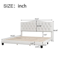 King Bed Frame, Elegant Linen Upholstered King Size Platform Bed Frame with Curved Headboard and Diamond Tufted, Low King Bed Frames for Teens Adults, No Box Spring Needed, Beige