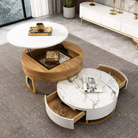 Nesting Coffee Table Set of 2, Modern Stretchable Coffee Table with Lift Top and 2 Drawers, Metal Frame Table with Hidden Storage for Small Spaces, Dark Brown
