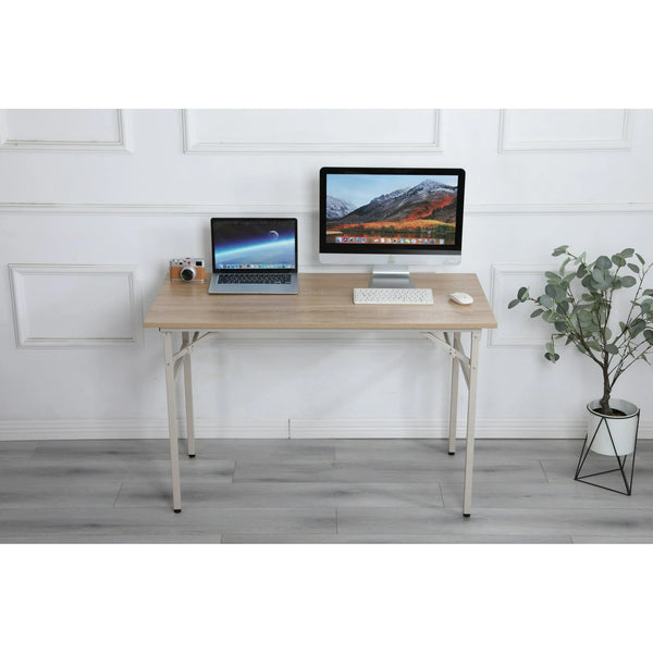 Folding Desk No Assembly Required, Wooden Computer Desk with Adjustable Leg Pad, Home Office Desk Study Writing Desk Gaming Table for Small Space, 31.5x15.7", Beige
