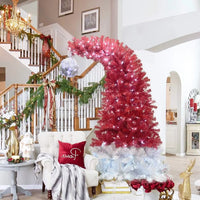 6FT Christmas Tree, Hinged Fraser Fir Artificial Fir Bent Top Christmas Tree,Xmas Tree,Bendable Santa Hat Style Christmas Tree, Holiday Decoration with 1,250 Lush Branch Tips,300 LED Lights, Red