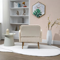 Mid Century Modern Accent Chair, Velvet Fabric Single Lounge Reading Armchair with Button Tufted & Side 3D Pattern, Upholstered Comfy Accent Arm Chair with Tapered Legs for Living Room, Bedroom, Beige