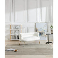 Living Room Accent Sofa, Leisure Loveseat Sofa with Golden Metal Feet, Tufted Chaise Lounge Sofa with Curved Back, Upholstered Sofa Reading Chair for Home Apartment or Office, White