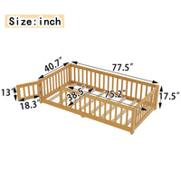 Triple Tree Twin Size Bed Floor Bed with Safety Guardrails and Door for Kids, Natural