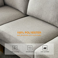 L Shape Sectional Couch, Modern Sectional Chaise Upholstered Leisure Sofa with Golden Metal Legs, 3-seat Sectional Corner Couch for Small Apartment Living Room, 92.9"L x 59.8"W x 31.1"H, Grey