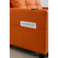 3 in 1 Convertible Chair Bed, Pull Out Folding Lounger Sleeper Chair Bed, Fabric Sofa Bed Sleeper Armchair with USB Ports & Pillow, Adjustable Futon Sleeper Couch Bed for Living Room, (Orange Leather)