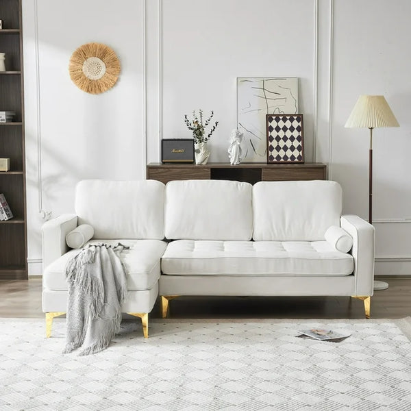 Convertible Modular Sectional Sofa,L-Shaperd Sofa Couch with Ottomans, Upholstered Corner Couch Three Seats Sofa with Storage for Living Room, Office,Spacious Space,White