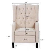 Manual Wingback Recliner Chair, Vintage Accent Chair, 27" W Recliner Chair with Nailhead Trim and Birch Legs, Tufted Single Sofa Chair, for Home, Living Room, Office, Bedroom, Beige