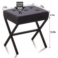 TRIPLE TREE Tufted Ottoman Foot Vanity Stool Thickened Cushion Metal X Leg Shoe Changing Step Stool for Living Room Bedroom Black