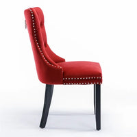 Dining Chairs Set of 2, Modern Velvet Upholstered Dining Room Chairs with Button Tufted Back & Nailhead Trim & Ring Pull, Wingback Dinner Chairs with Solid Wood Legs for Kitchen Dining Room, Burgundy