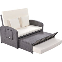 Outdoor Daybed, PE Wicker Rattan Double Chaise Lounge, 2-Person Reclining Sunbed with 3-Height Adjustable Back, Outdoor Patio Furniture Protection Cover, White