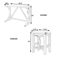 3-Piece Dining Table Set, Farmhouse Wood Bar Set Dining Set with 2 Upholstered Stools, Rectangular Counter Height Dining Table Set with Built-in USB Port, Circle Design Legs, for Small Places, Gray