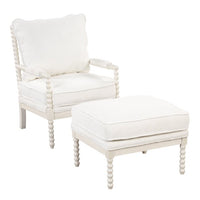 Velvet Accent Chair with Ottoman, Modern Upholstered Lounge Accent Chair with Armrests Pad, Comfy Single Sofa Side Arm Chair Reading Chair with Footrest for Small Space, Living Room, Bedroom, White