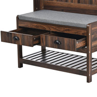 Hall Tree with 2 Drawers and 2 Shelves, 69" Hall Tree with 4 Hooks and Hinged Lid, Entryway Wooden Coat Rack Shoe Bench with Bottom Shelf for Living Room Entrance Hallway, Tiger