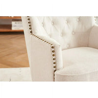 Accent Chair with Ottoman,Upholstered Sofa Chair and Foot Stool Set,Linen Reading Chair with Nail Head Trim,Tufted Arm Chair with Solid Wood Legs,for Living room Bedroom Office,Beige