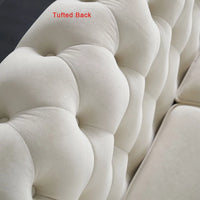 Modern Velvet Sofa, Button Tufted Chesterfield Sofa with Scroll Arms and Gold Metal Legs, 3-Seater Sofa Couch Upholstered Sofa for Living Room Bedroom Office Apartment, 84.65"×31.50"×30.31", Beige