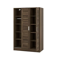 3-Door Shutter Wardrobe with Shelves for Kids Adults Use, Large Storage Wardrobe Cabinet for Bedroom, Walnut
