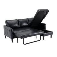 Pull Out Sleeper Sofa Couch,Convertible Sectional Sofa Sleeper with Pull-Out Bed and Storage Chaise Lounge,L-Shaped Sectional Sofa Corner Couch with Storage and Side Pocket for Living Room,Black