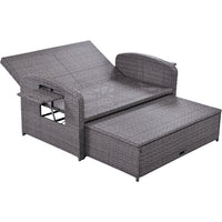 Outdoor Daybed, PE Wicker Rattan Double Chaise Lounge, 2-Person Reclining Sunbed with 3-Height Adjustable Back, Outdoor Patio Furniture Protection Cover, White