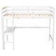 Twin Size Loft Bed with Under-Bed Desk, Solid Wood Loft Bed Frame with Built-in Ladder & Safety Guardrail, Bedroom Mattress Foundation with Slats Support for Teens Adults, No Box Spring Needed, White