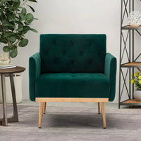 Accent Chair, Modern Velvet Tufted Upholstered Single Sofa Chair with Thick Cushion and Rose Golden Metal Feet, Comfy Leisure Lounge Armchair Reading Chair for Living Room Bedroom Office, Green