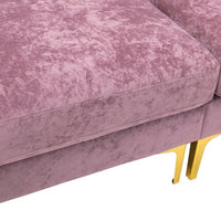 Convertible L-Shaped Sectional Sofa with Movable Ottoman, Upholstered Accent Sofa with 2 Pillows and Golden Metal Legs, Modular Sectional Couch Sets for Living Room Office Apartment, Purple