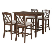 Dining Table Set for 4, 5-Piece Counter Height Dining Table Set with 4 Upholstered Dining Chairs, Wood Dining Table with 1 Drawer, Walnut+Beige