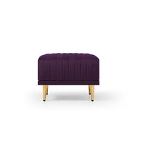Upholstered Velvet Ottoman with Gold Legs, Metal Base, Small Footstool Ottoman, Stool Seat, Sofa Footrest, Extra Seating for Living Room Entryway, Purple