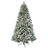 7.5ft Christmas Tree with 350 Warm Color Lights and 9 Modes,PVC Green Flocking Xmas Tree with 1450 Branches and Foldable Stand,Snow Flocked Full Prelighted Christmas Tree