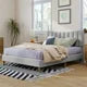 Queen Size Platform Bed with Vertical Channel Tufted Headboard, Elegant Linen Upholstered Platform Bed Frame with Slats Support and Solid Wood Legs and Under Bed Storage, No Box Spring Needed, Gray