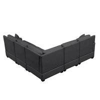 Reclining Sofa, Sectional Sofa with Manual Reclining, Faux Leather Accent Sofa Couch with Center Console and Cup Holders, Large Sectional Sofa for Living Room Apartment Hotel Large Space, Black