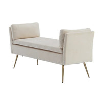 Velvet End Bed Ottoman Bench, Upholstered Bedroom Stool Storage Bench Accent Wood Shoe Bench with Fabric Padded Seat, 52.17'' Tufted Ottoman Bench Seat Sofa Bench Foot of Bed for Living Room, Beige