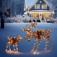 2pcs 4ft 30V 3.6W Moose Family 200LED Leather String Light, Garden Moose Decoration for Christmas Outdoor Yard Garden Decorations,Brown