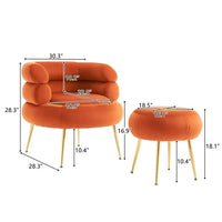 Velvet Barrel Chair, Upholstered Club Chair with Ottoman, Golden Legs, and Round Armrest, Accent Chair for Living Room, Bedroom, Weight Capacity 500 Pounds, Orange