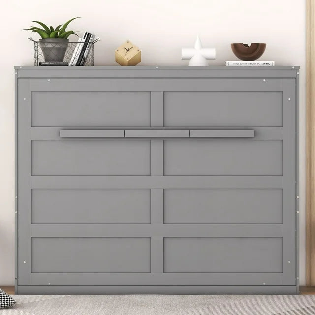 Full Size Mobile Murphy Bed Wall Bed Chest Versatility Bed, Wood Murphy Bed Wall Bed Frame, Foldable Platform Bed Folded into Cabinet, Folding Bed Cabinet Bed, Bedroom Furniture, Gray