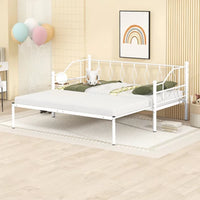 Twin Size Metal Frame Daybed with Pullout Trundle, Heavy Duty Steel Slat Support Sofa Bed for Guest, Furniture for Kids Teens and Adults, Bed Frame for Bedroom Living Room, No Spring Box Needed, White